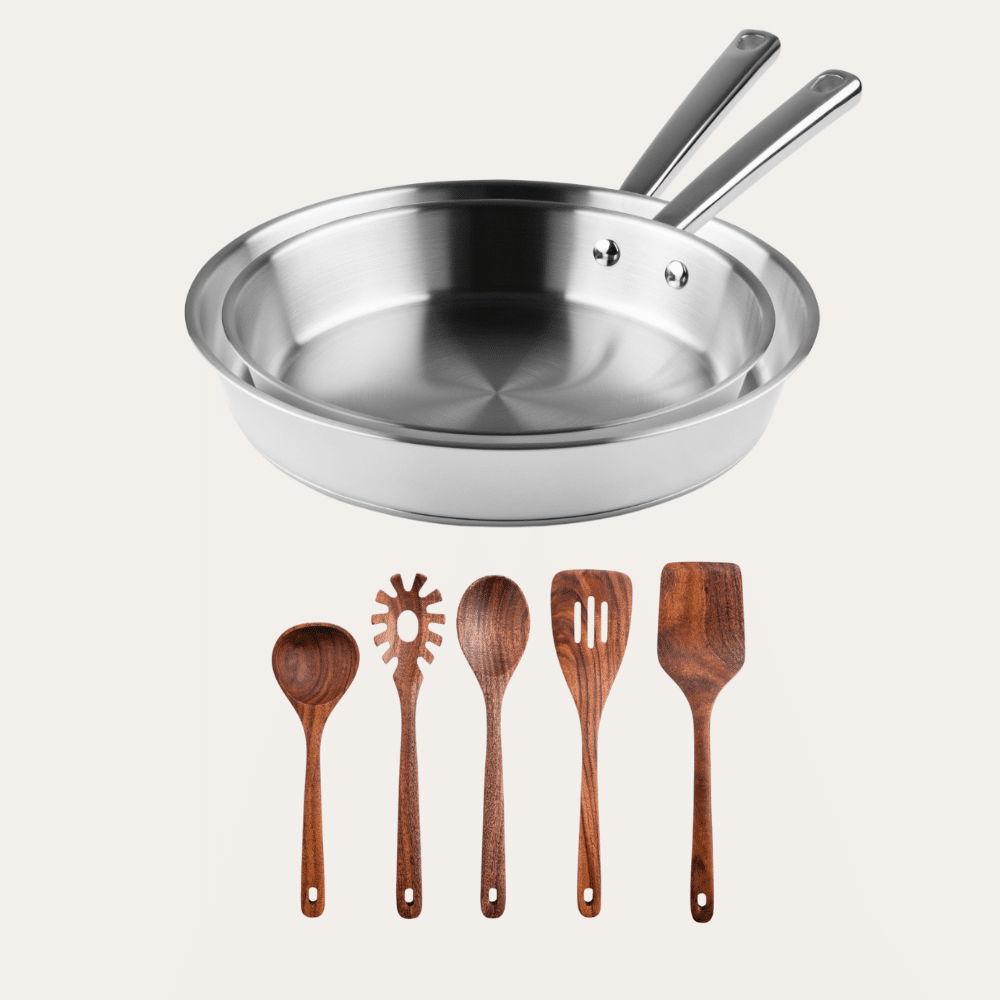 Qookware - Stegepandesæt 28 cm. + 24 cm. og gratis køkkenredskabssæt - Normal pris: 2.347 kr. - Nu: 1.498 kr.